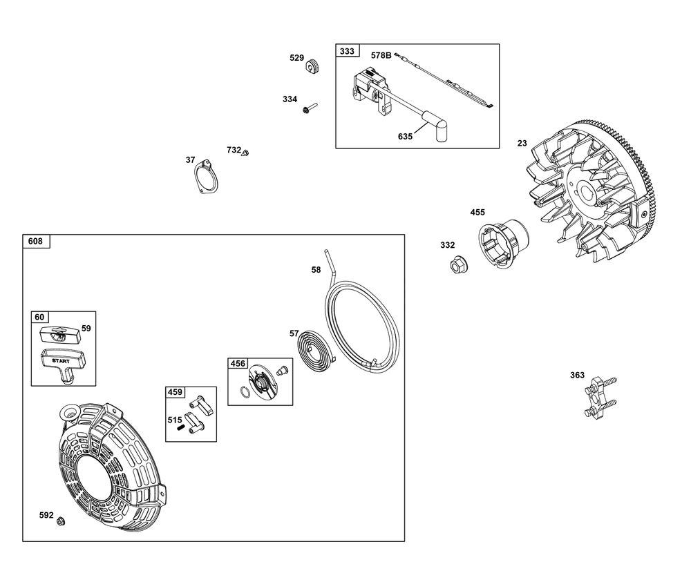 Flywheel, Ignition, And Starter Group Diagram and Parts List for 305442-0624-F1  Briggs and Stratton Engine